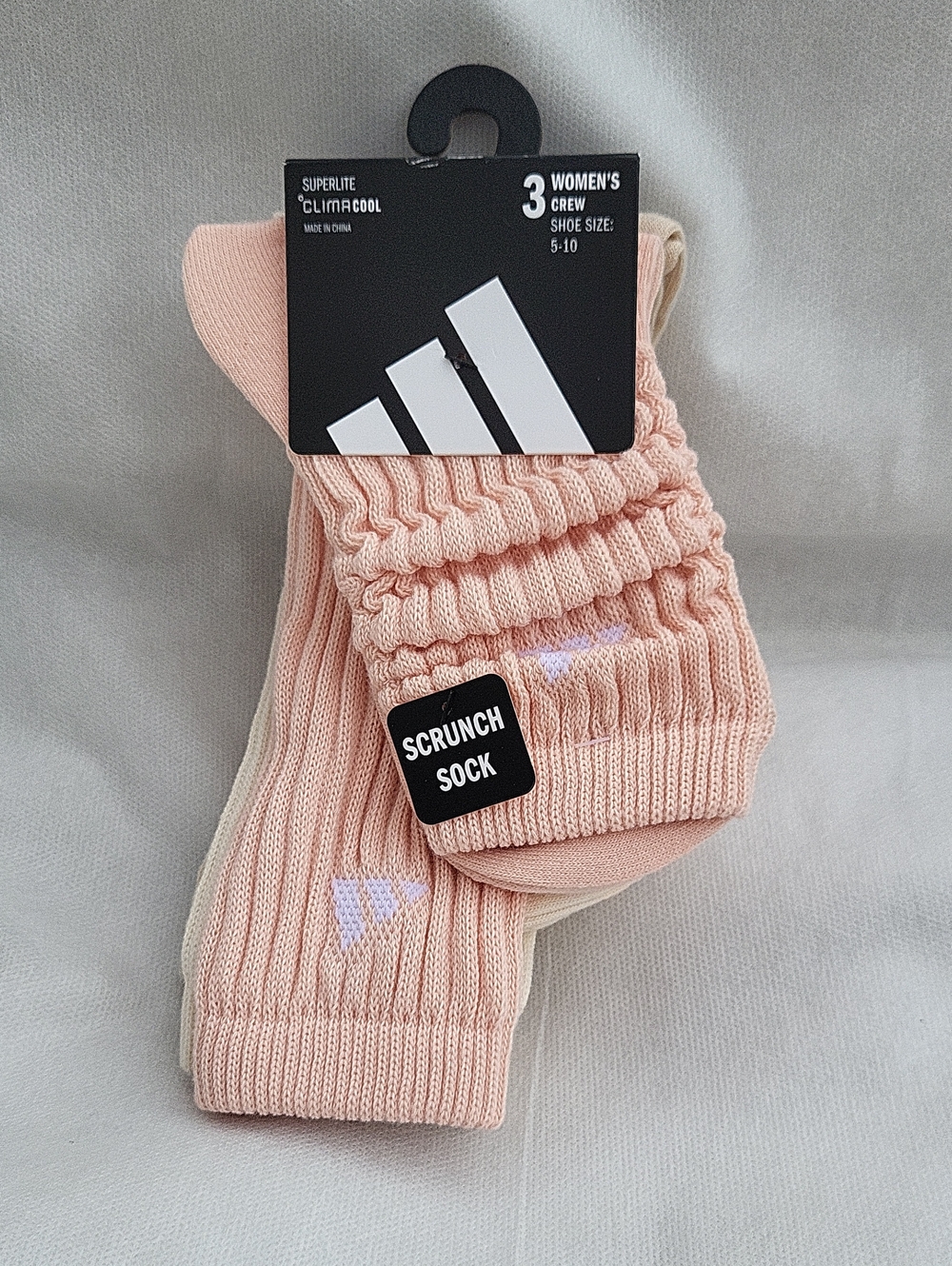 Adidas Superlite Climalite Scrunch Crew Socks 3-Pack Pink & Cream